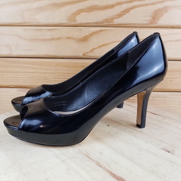 VIA SPIGA 7.5 US Slip on Black Leather Stiletto High Heels Pumps Peep Toe Shoes - Picture 1 of 12